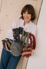 Striped Tote Bag in Recycled Beige and Gray Fibers