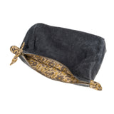 Block Print Lined Velvet Pouch L, Blue Graphite