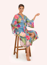 Kimono Gown - Floral Study - Denim Blue