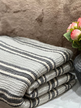 Fleece Lined Throw - Crinkle - Charcoal Stripe