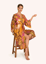 Kimono Gown - Oriental Crane - Ochre