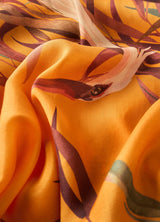 Kimono Gown - Oriental Crane - Ochre