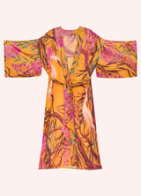 Kimono Gown - Oriental Crane - Ochre