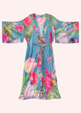 Kimono Gown - Floral Study - Denim Blue