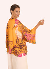 Kimono Jacket - Oriental Crane - Ochre Yellow