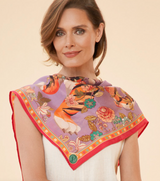 Square 100% Silk Prancing Tiger Scarf - Lilac