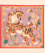 Square 100% Silk Prancing Tiger Scarf - Lilac