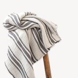 Fleece Lined Throw - Crinkle - Charcoal Stripe