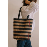 Striped Tote Bag in Recycled Beige and Gray Fibers
