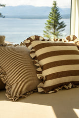 Ruffle Thin Stripe Pillow, Brown 20x20