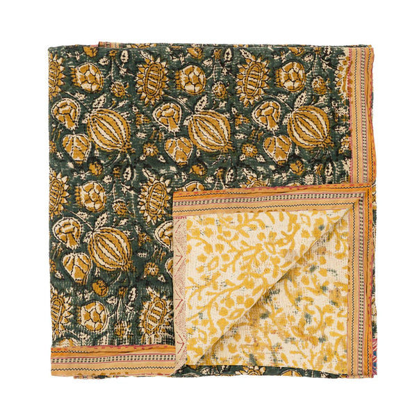 Block Printed Vintage Kantha Blanket, Pomegranate