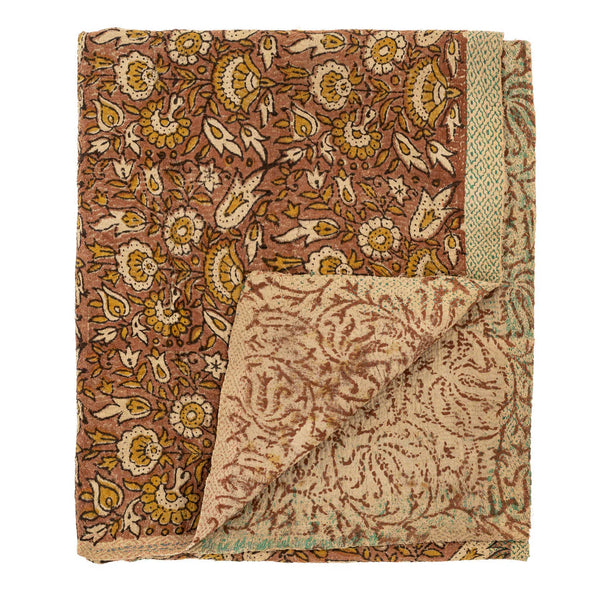 Block Printed Vintage Kantha Blanket, Meadow