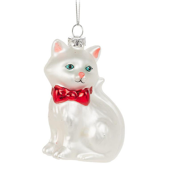 Sitting Cat w/Bow Ornament-3.5"H