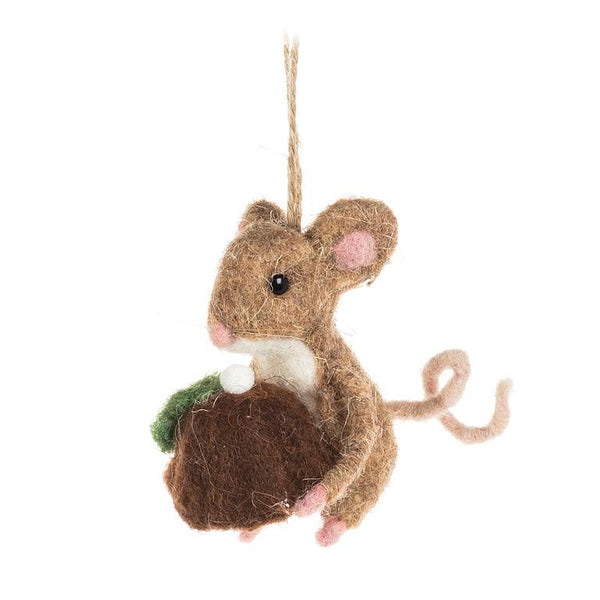 Mouse w/Christmas Pudding Orn-3"H