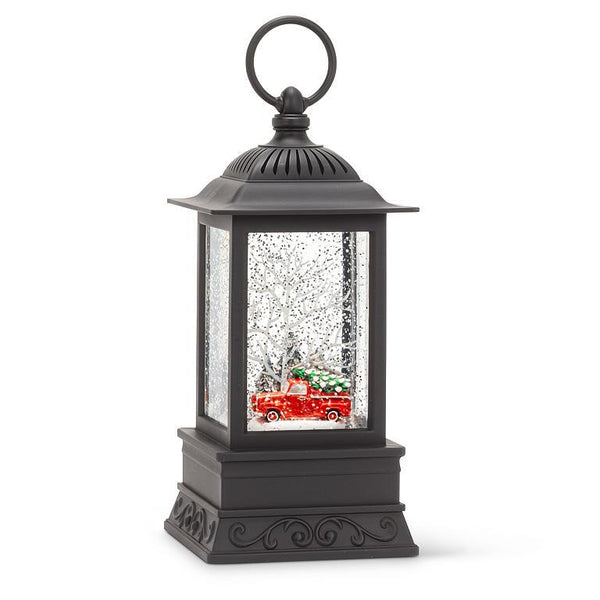 Truck & Tree in Glitter LED Lantern- Blk-9"H