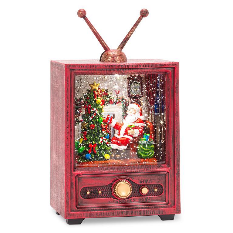 Santa in TV w/Music Glitter LED Lantern