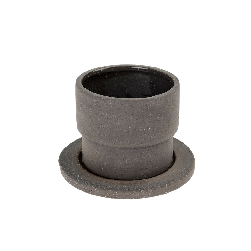 Raw Black Clay Pot/Saucer