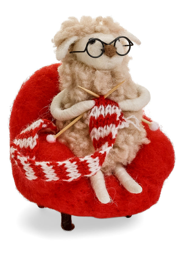 DECO SHEEP CHAIR/KNIT WOOL RED/WHITE