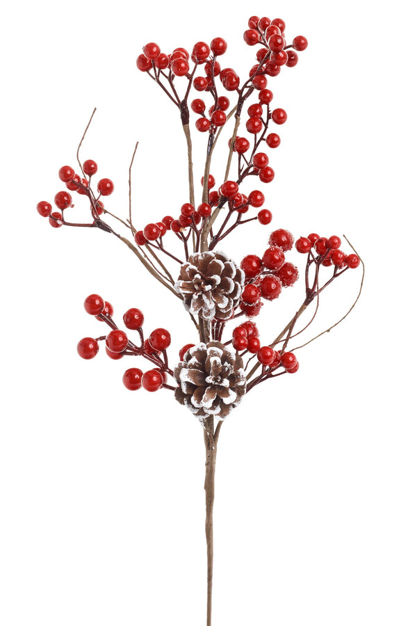 XMAS SPRAY BERRIES/PCONE RED/BROWN 24H