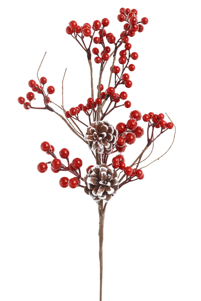 XMAS SPRAY BERRIES/PCONE RED/BROWN 24H