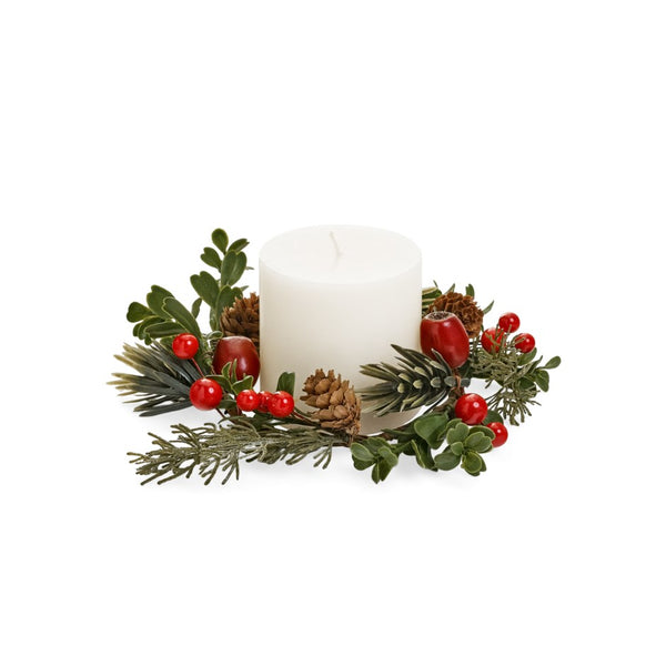 CANDLE RING TWIGS/LEAVES/BERRIES BRWN/RD/GRN
