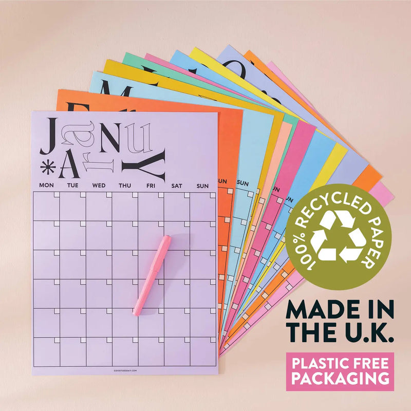 Monthly Undated A3 Wall Planner | 12 Pages | Playful Type