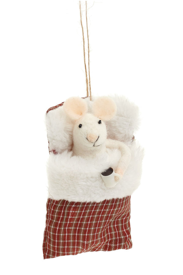 XMAS ORN WOL MOUSE BED RD