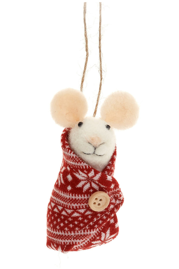 XMAS ORN WOL MOUSE RD 3.5H