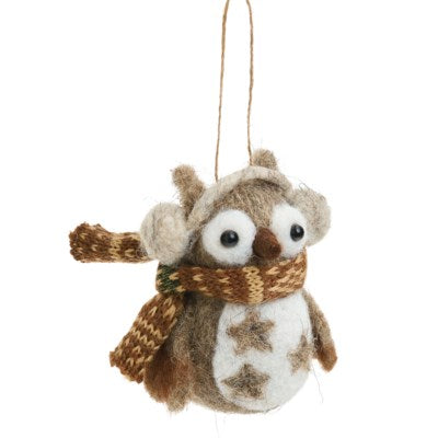 ORNAMENT OWL WOOL TAUPE