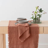 Linen Table Runner Mocha Terra Fringe