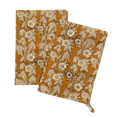 Marigold Block Print Tea Towels S/2