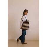 Striped Tote Bag in Recycled Beige and Gray Fibers