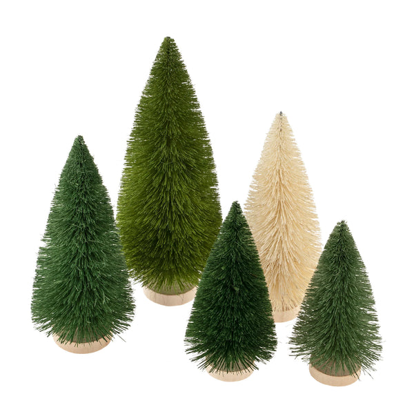 Sisal Bottle Brush Trees S/5, Green Tones