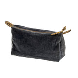 Block Print Lined Velvet Pouch L, Blue Graphite