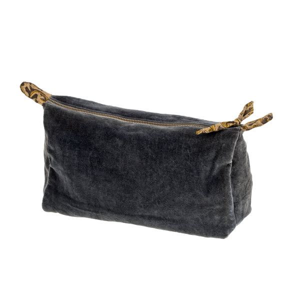 Block Print Lined Velvet Pouch L, Blue Graphite