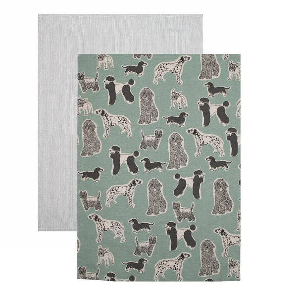 Tea Towel set/2 Dog Print- Aqua Storm