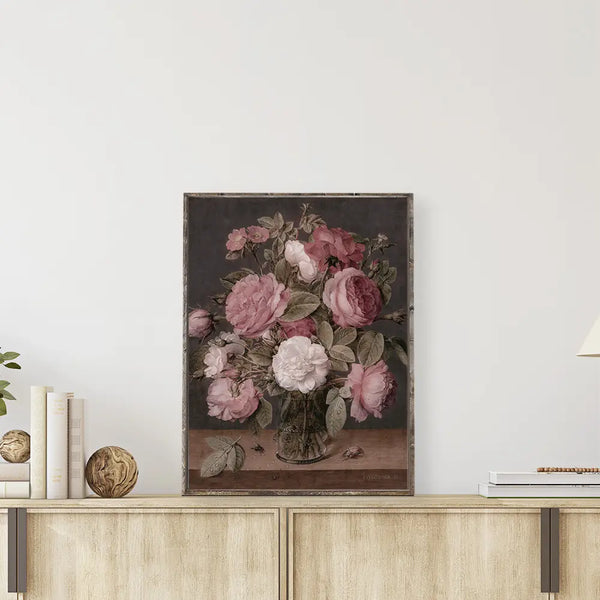Vintage Floral Vase Painting 8.5x7"