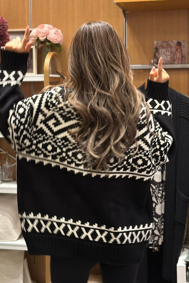 Fair Isle Knit Sweater Black