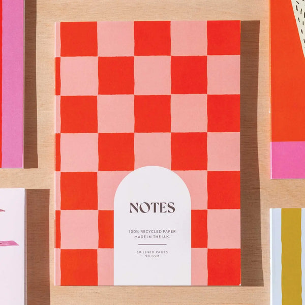 A5 Lined Notebook | Peach & Cherry Check