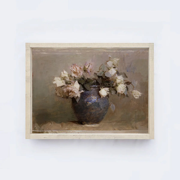Vintage Dusty Roses Painting 8.5x7"