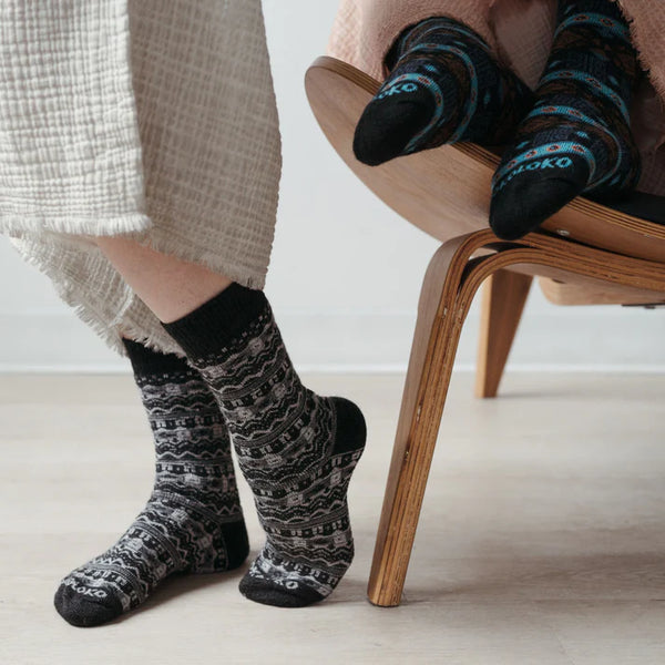 Alpaca Socks Thick Print - Grey Mosaic - S/M