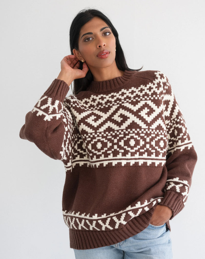 Fair Isle Knit Sweater Color Burgundy