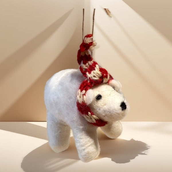 ORNAMENT bear/scarf poly/wool white