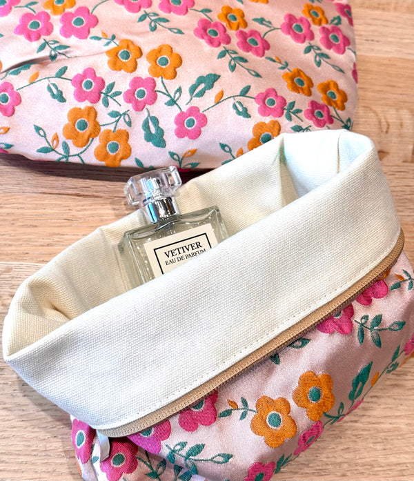 Zip Pouch, Vintage Pink flower