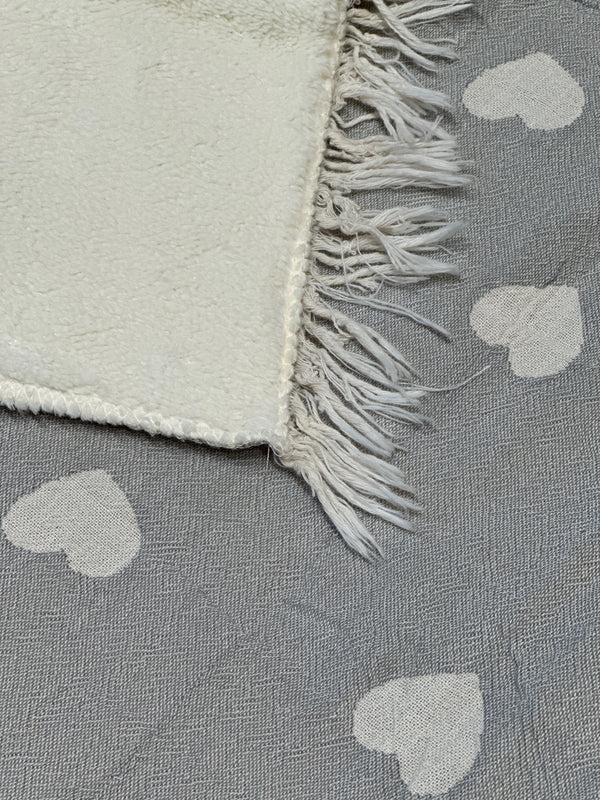 Fleece Lined Throw - Have A Heart -Grey