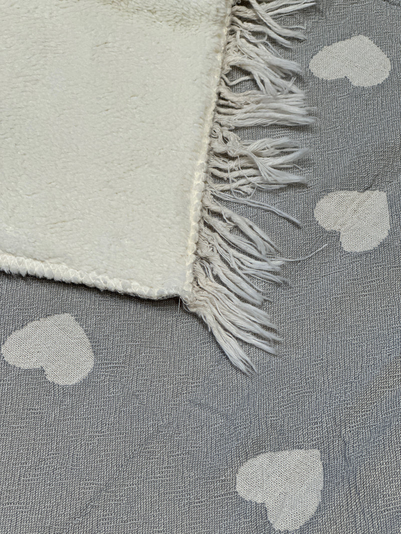 Fleece Lined Throw - Have A Heart -Grey