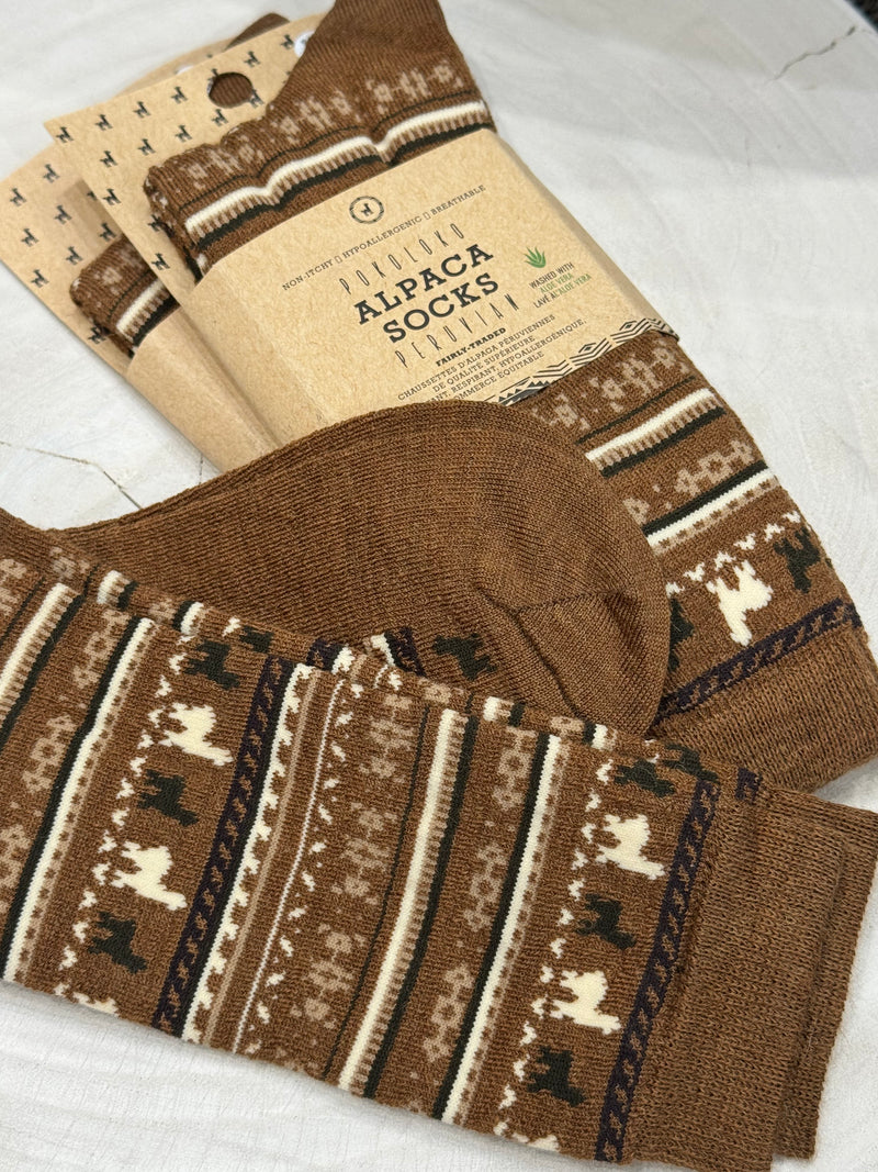 Alpaca Socks - Print - Caramel