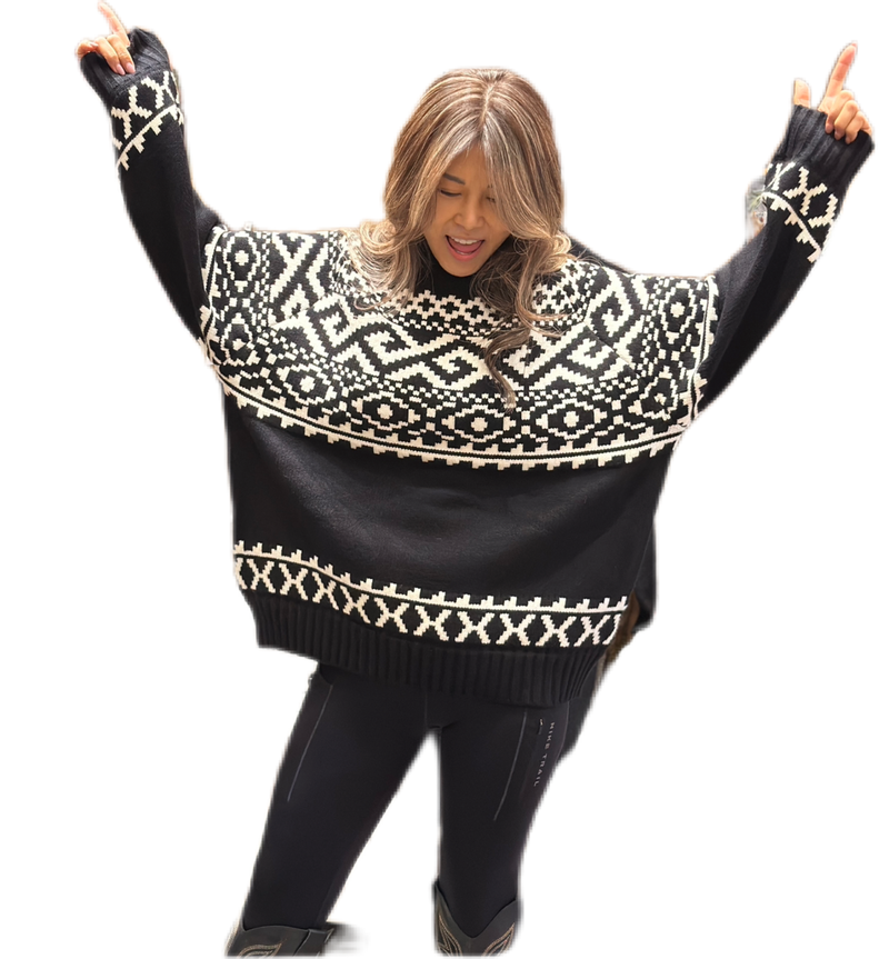 Fair Isle Knit Sweater Black