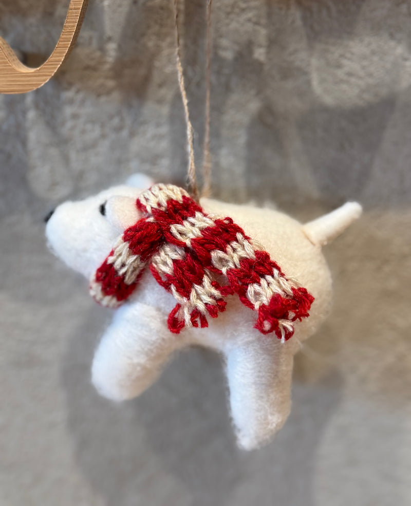 ORNAMENT bear/scarf poly/wool white