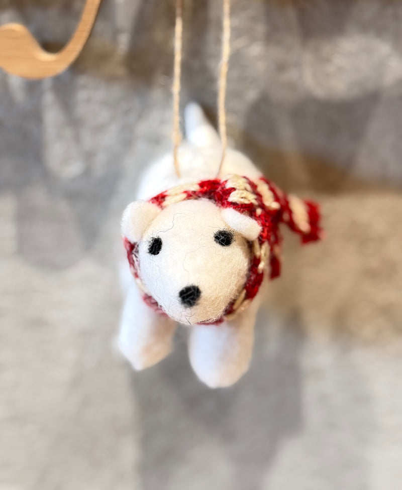 ORNAMENT bear/scarf poly/wool white